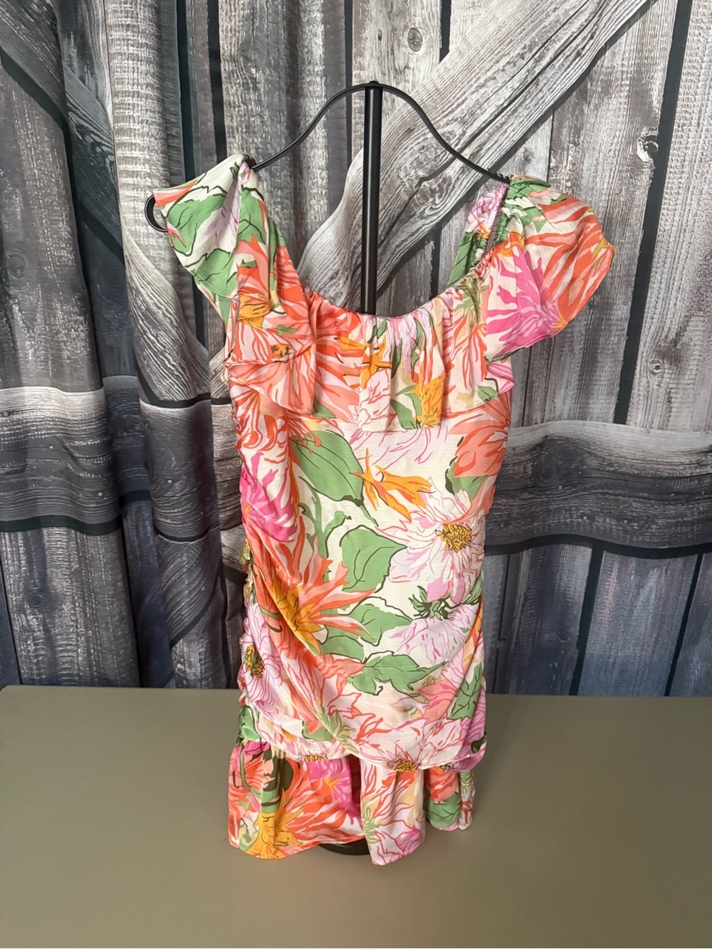 Hello Molly Pink Green Orange Floral Mini Dress